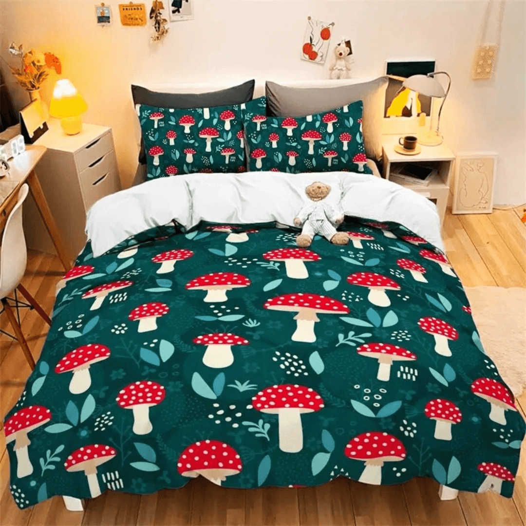 Forest inspired mushroom print doona cover set