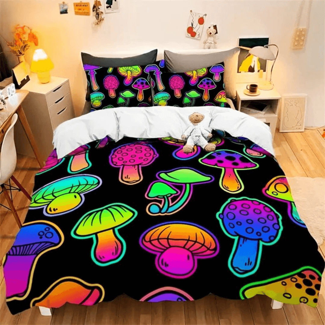 Watercolor mushroom bedding for teens and nature lovers