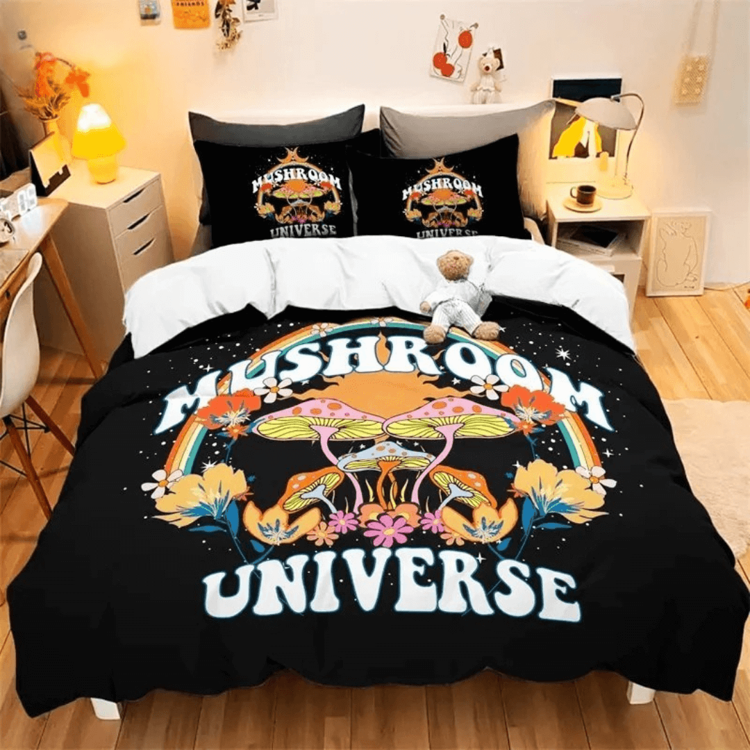Watercolor mushroom pattern duvet cover for kids room