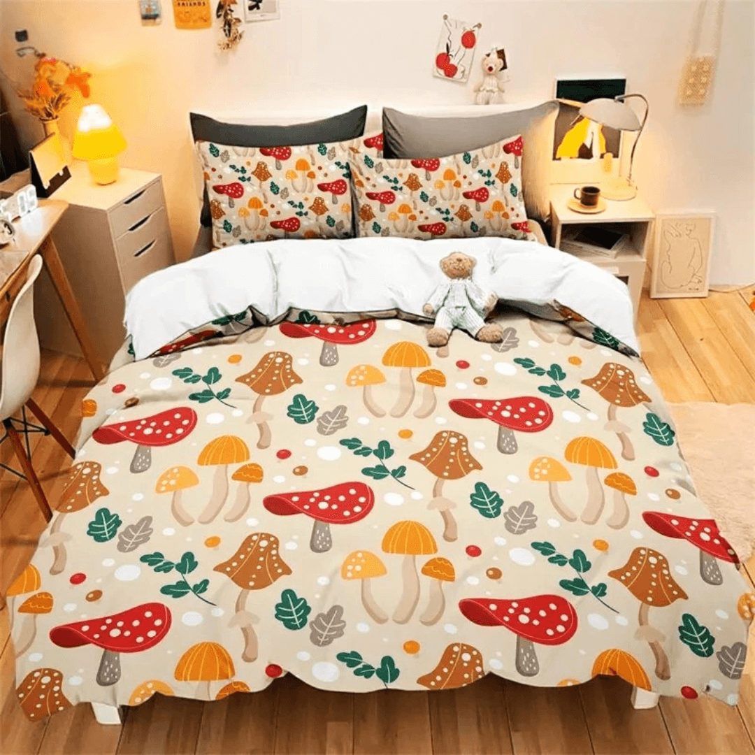 Wild forest mushroom print duvet cover with pillowcases