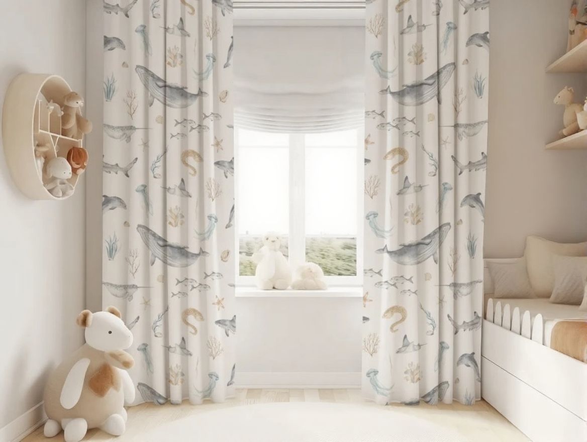 Watercolor Ocean Animals Sea Eeel Baby Boy girl Room Curtain Nursery
Curtains Window Curtains for children