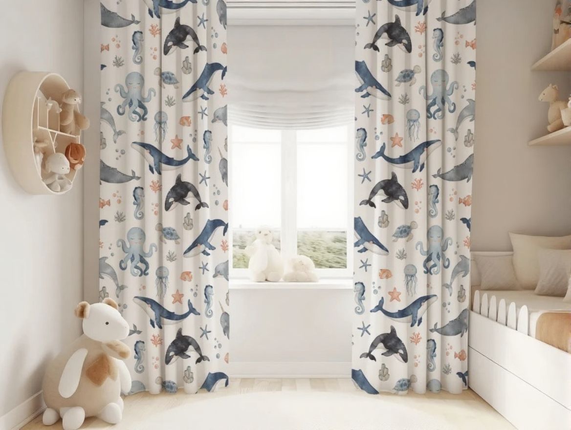 Watercolor Ocean Animals Shark and Starfish Baby Boy Room Curtain Nursery
Curtains Window Curtains