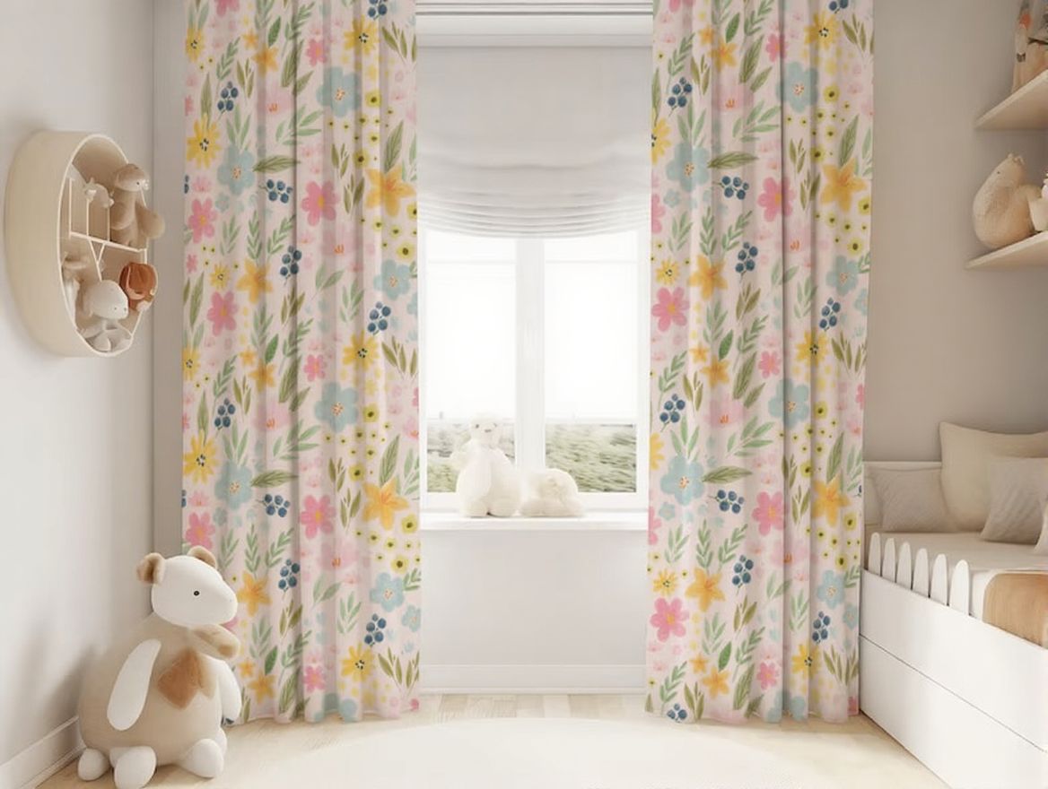 Watercolor Pastel Florals Baby Girl Room Curtain Nursery Curtains Window Curtains
