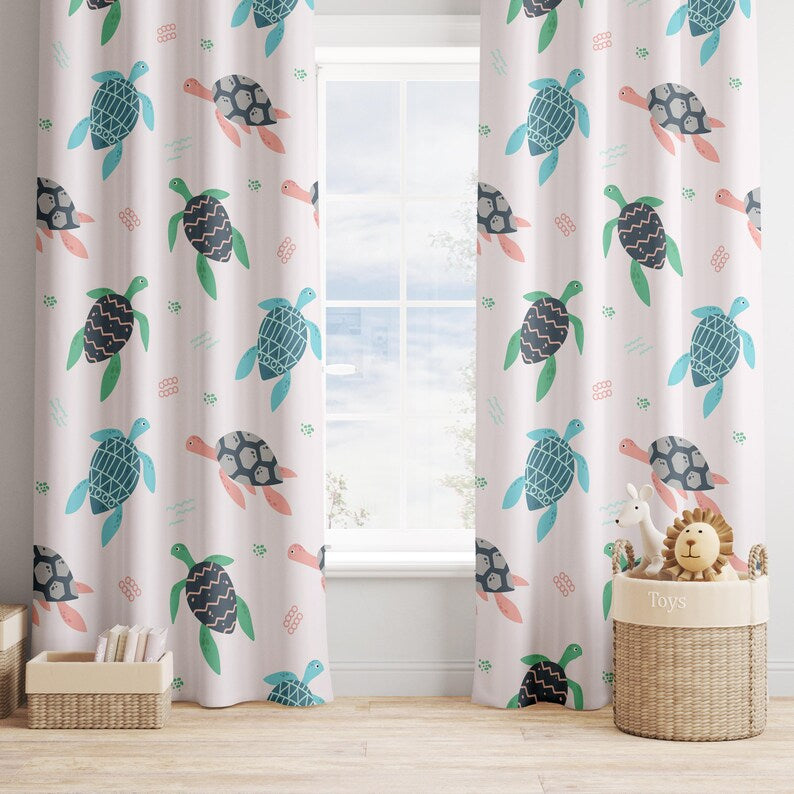 Watercolor Sea Turtle Nursery Curtain: Nautical Ocean Decor