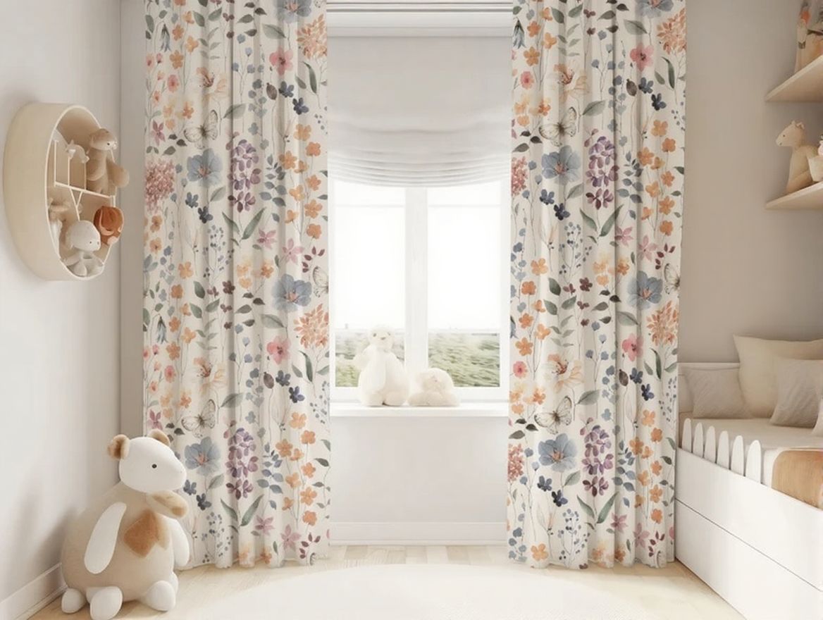 Watercolor Wild Florals Baby Girl Room Curtain Nursery Curtains Window Curtains