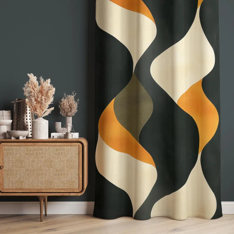 Wavy Pattern Curtain Panels, Ethnic Dining Room Window Treatments,