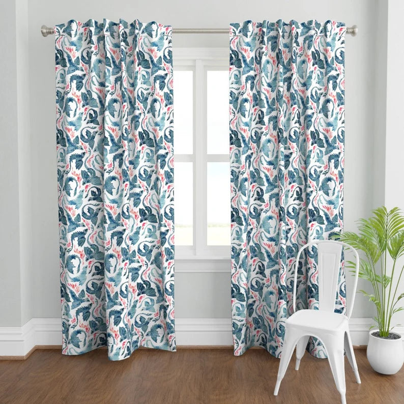 Whimsical Dragons Curtain Panel - Watercolor Dragons Mystical Fantasy Cute Flying Dragons Custom Curtain Panel