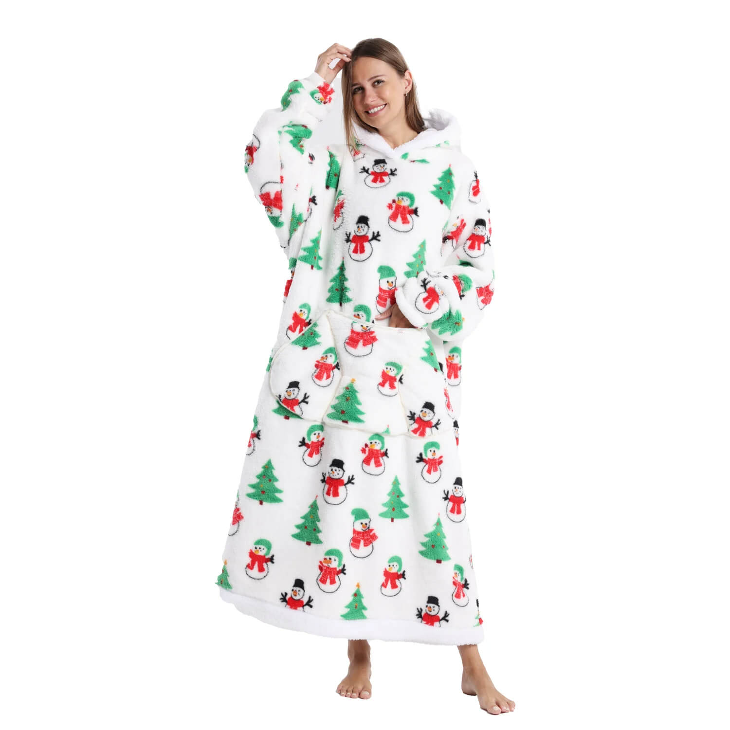White Snowman Long Hoodie Blanket