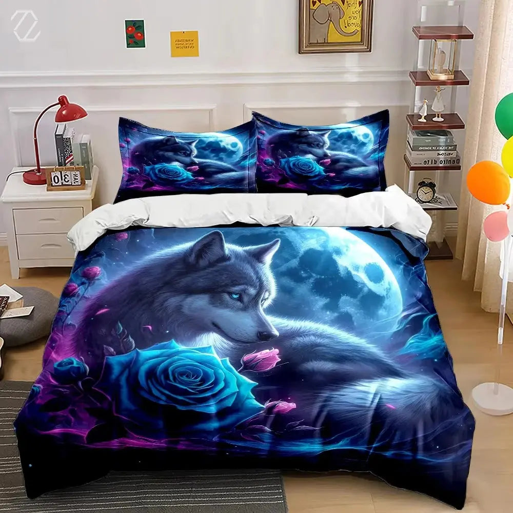 Wolf Blue Rose Duvet Cover My Store