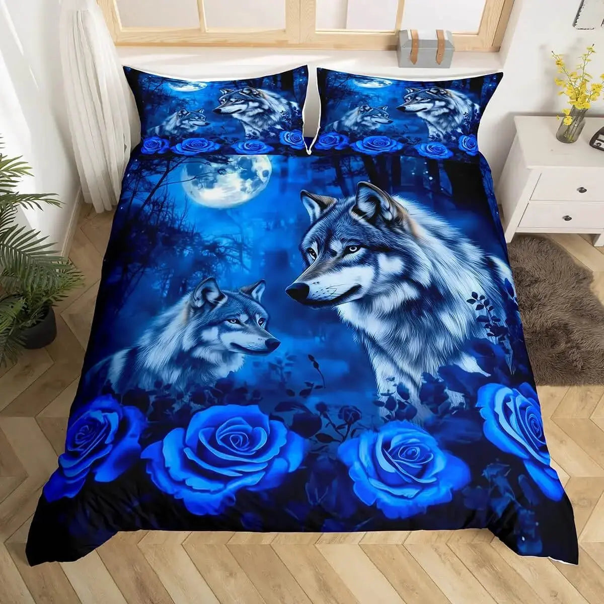 Wolf Blue Rose Quilt Cover