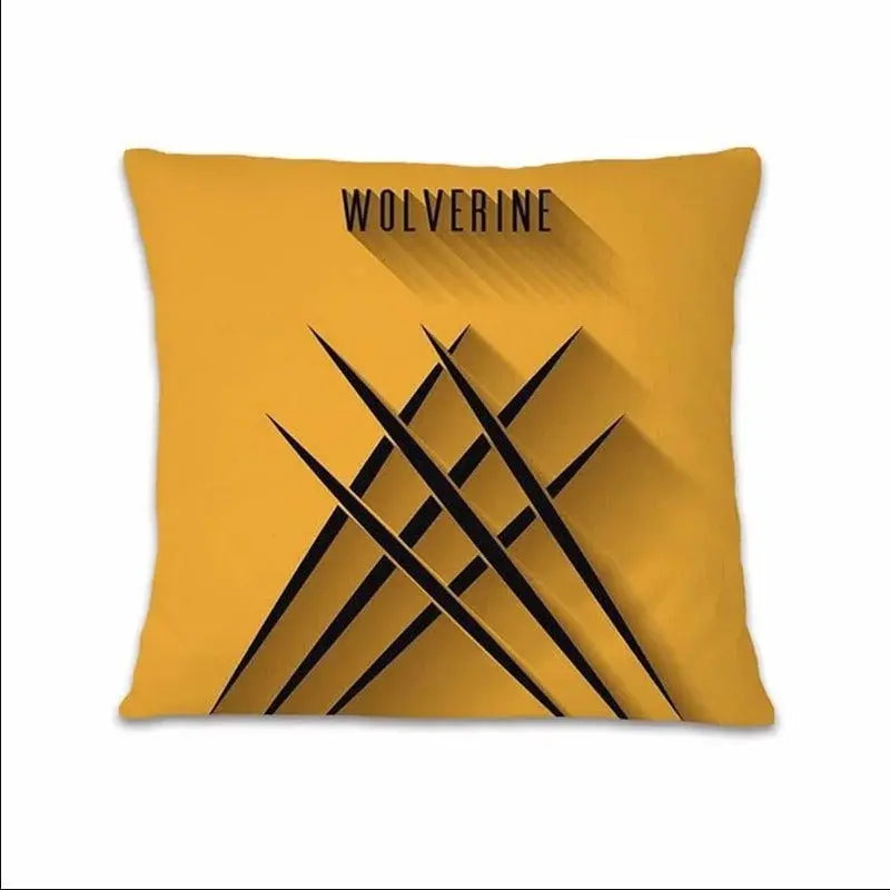Wolverine X-Men cushion cover on a sofa with Marvel-themed surroundings