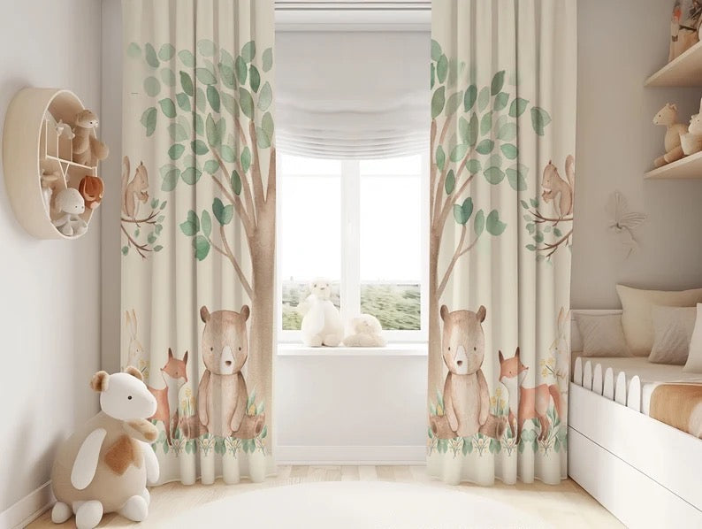 Woodland Animals Baby Boy Room Curtain Nursery Curtains Window Curtains