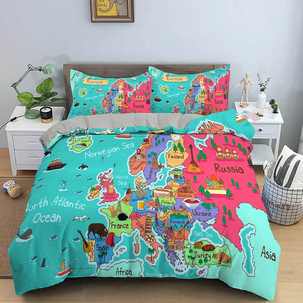 Map pattern bedding set luxury duvet cover