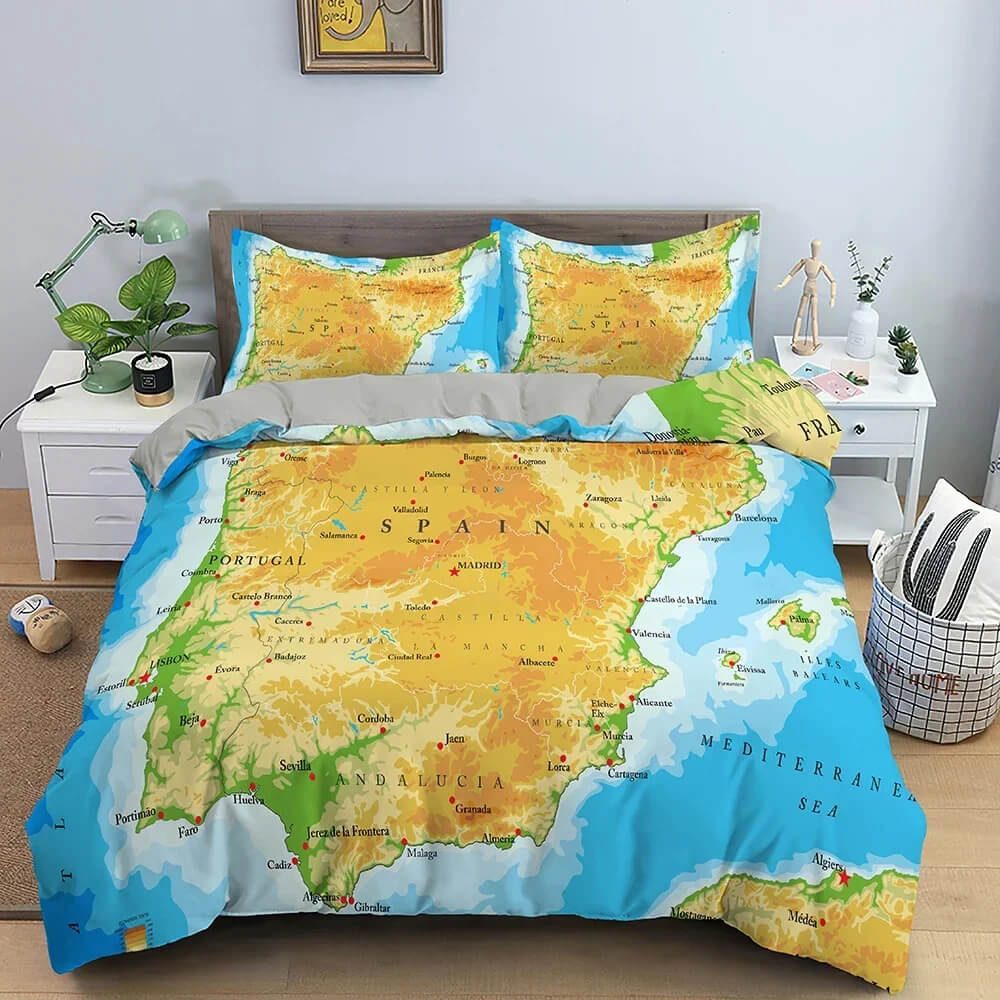 World map bedding bedroom decor