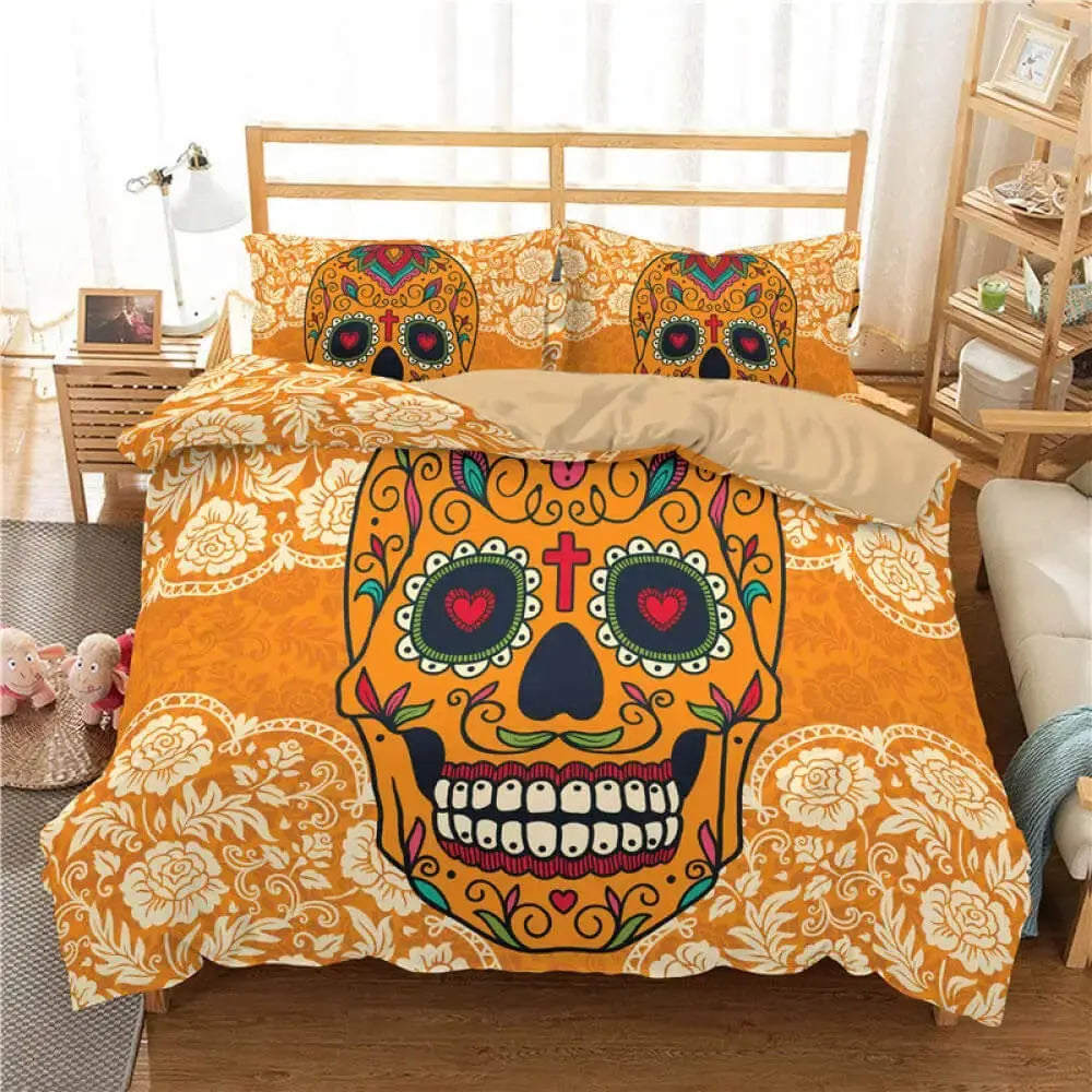 Yellow Sugar Skull Doona Cover
