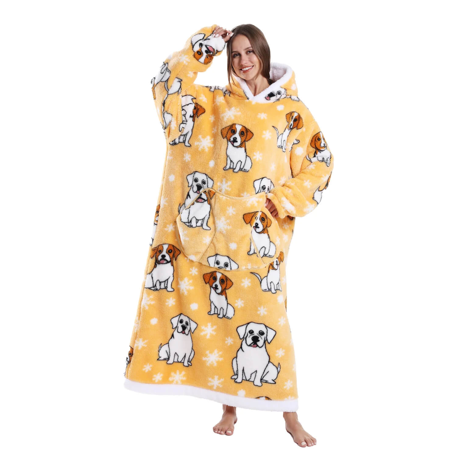 Yellow Dog Long Hoodie Blanket