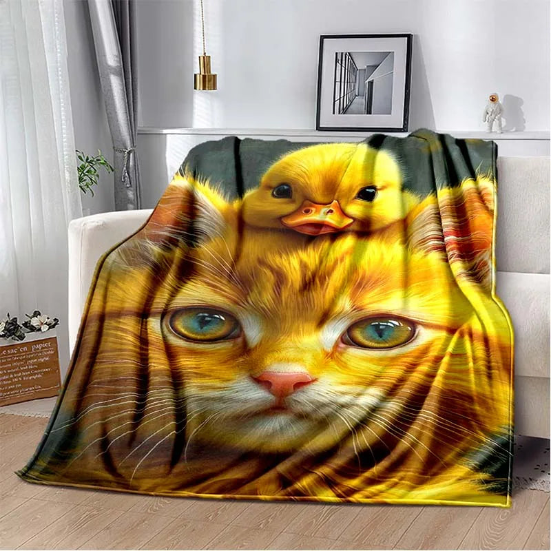 animal themed blanket with yellow duck artwork