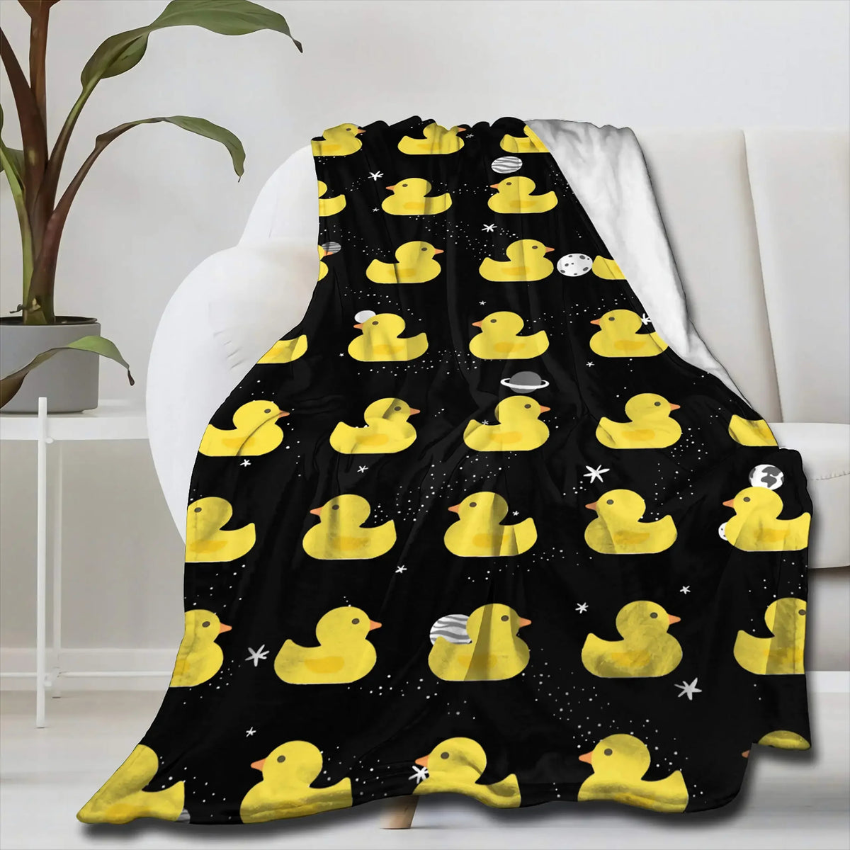 yellow duck blanket soft flannel fabric close up