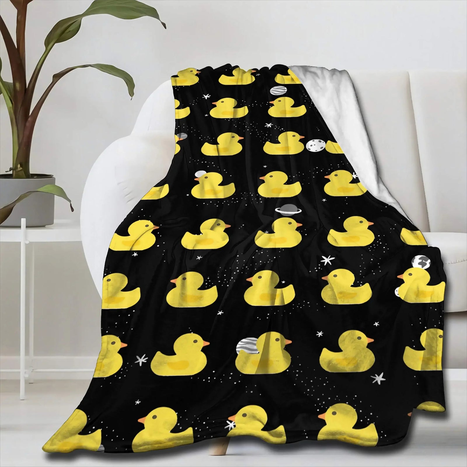 yellow duck blanket soft flannel fabric close up