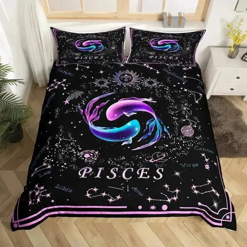Pisces Zodiac Bedding – Dreamy Fish Constellation Galaxy Quilt Cover