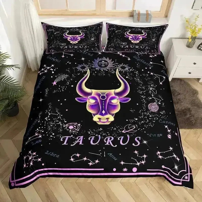 Taurus Star Sign Quilt Cover – Earthy Bull Astrology Bedding Art