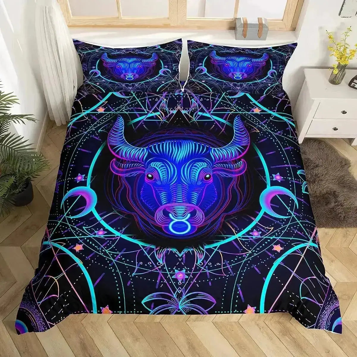 Taurus Star Sign Quilt Cover – Earthy Bull Astrology Bedding Art