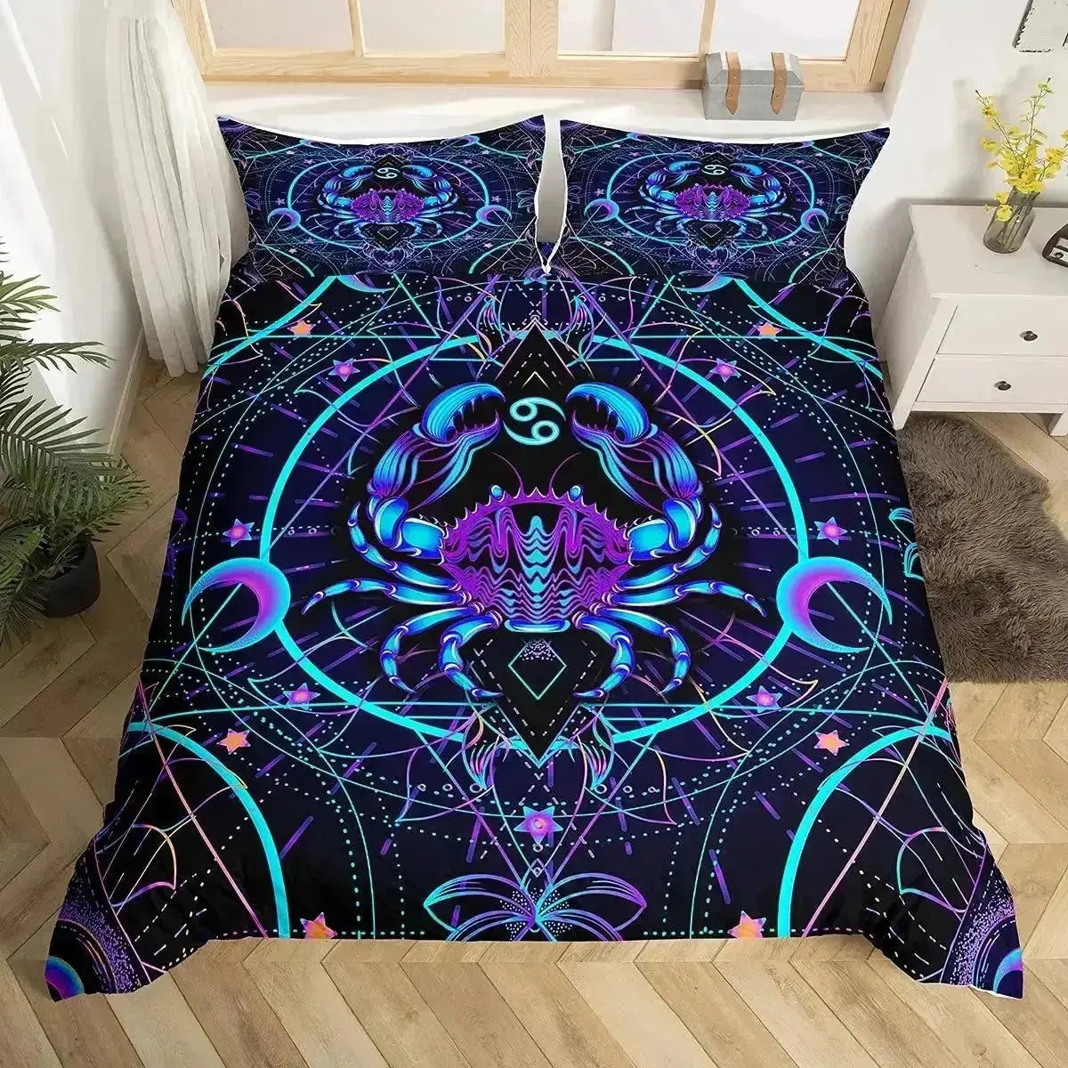 Cancer Zodiac Bedspread – Moonlit Crab Star Sign Comforter Cover