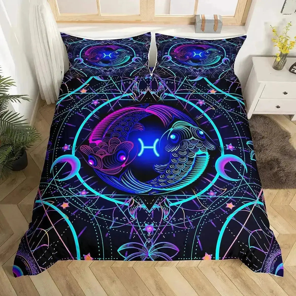 Pisces Zodiac Bedding – Dreamy Fish Constellation Galaxy Quilt Cover