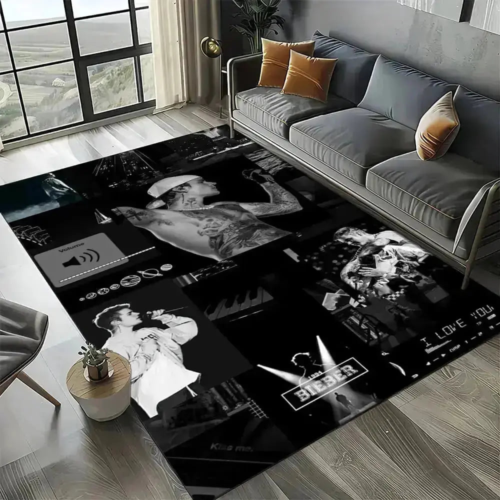 Singer Justin Bieber Floor Rug Zirconic