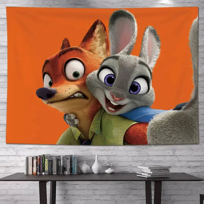 Zootopia Nick Wilde & Judy Hopps Kid Wall Hanging Tapestry Zirconic