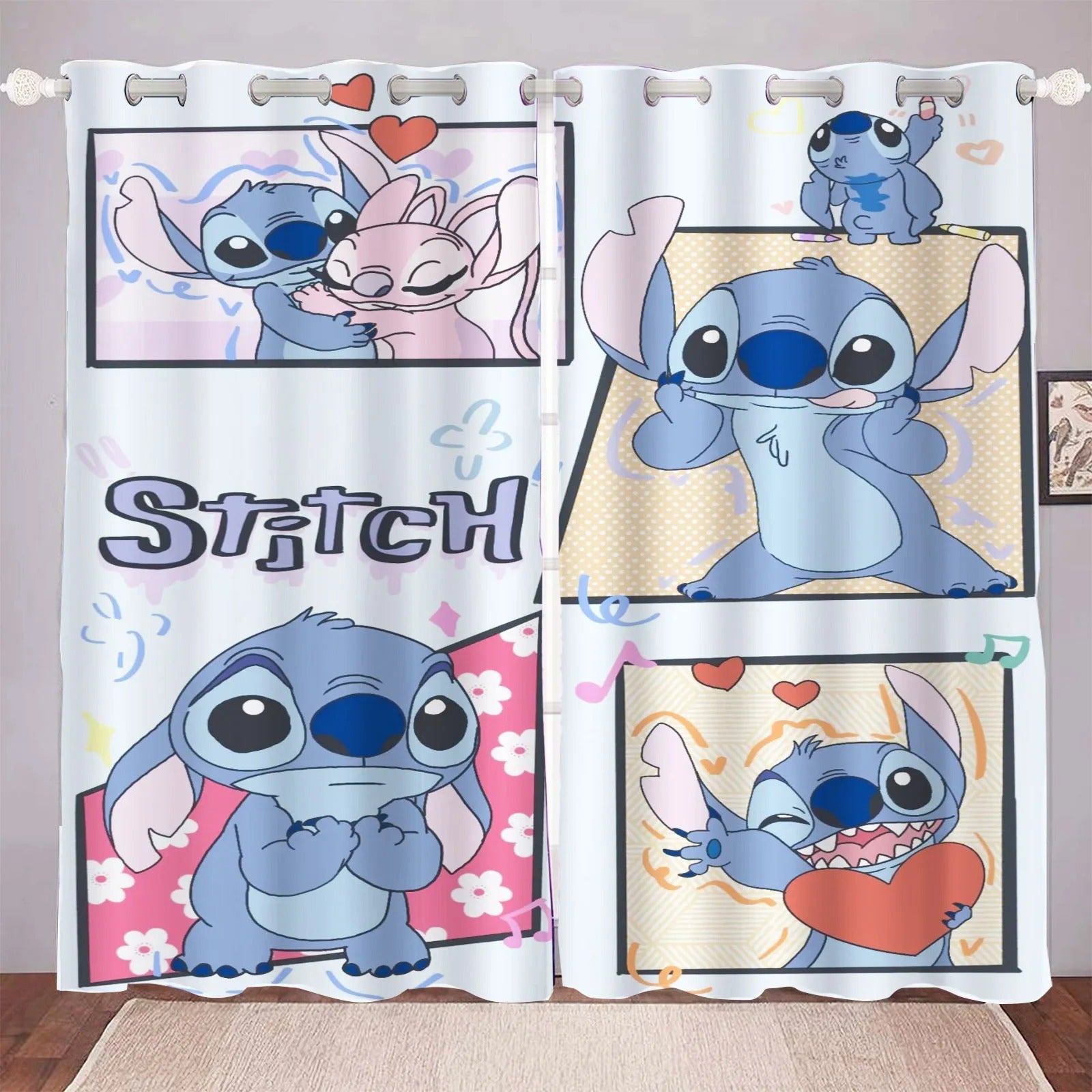 Angel & Stitch Blackout Window Curtains – Anime & Cartoon Drapes for Bedroom Privacy & Style