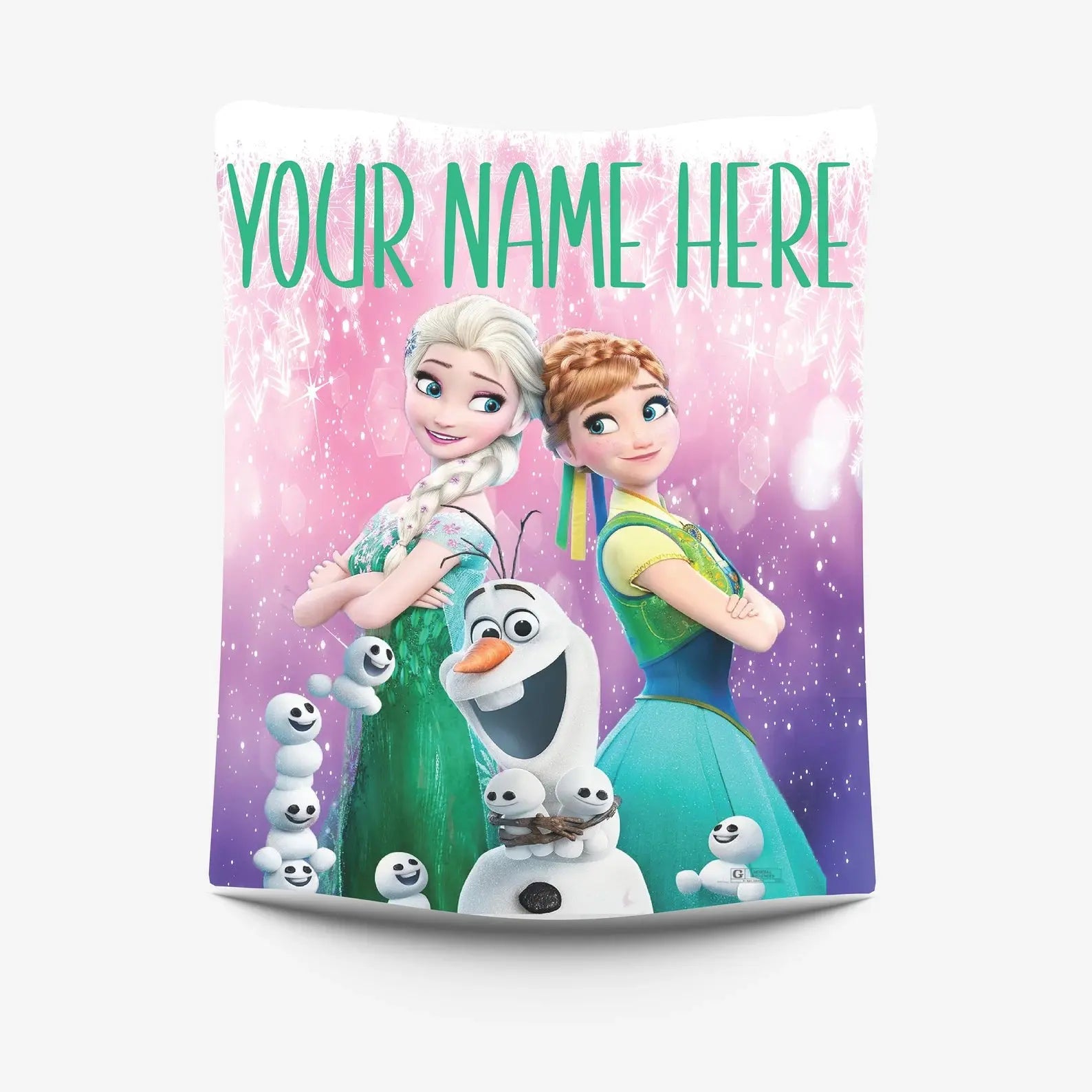 Personalized Frozen kids blanket with Anna, Elsa, and Olaf design, soft fleece cartoon blanket for girls and boys, custom name Disney Frozen bedding gift.