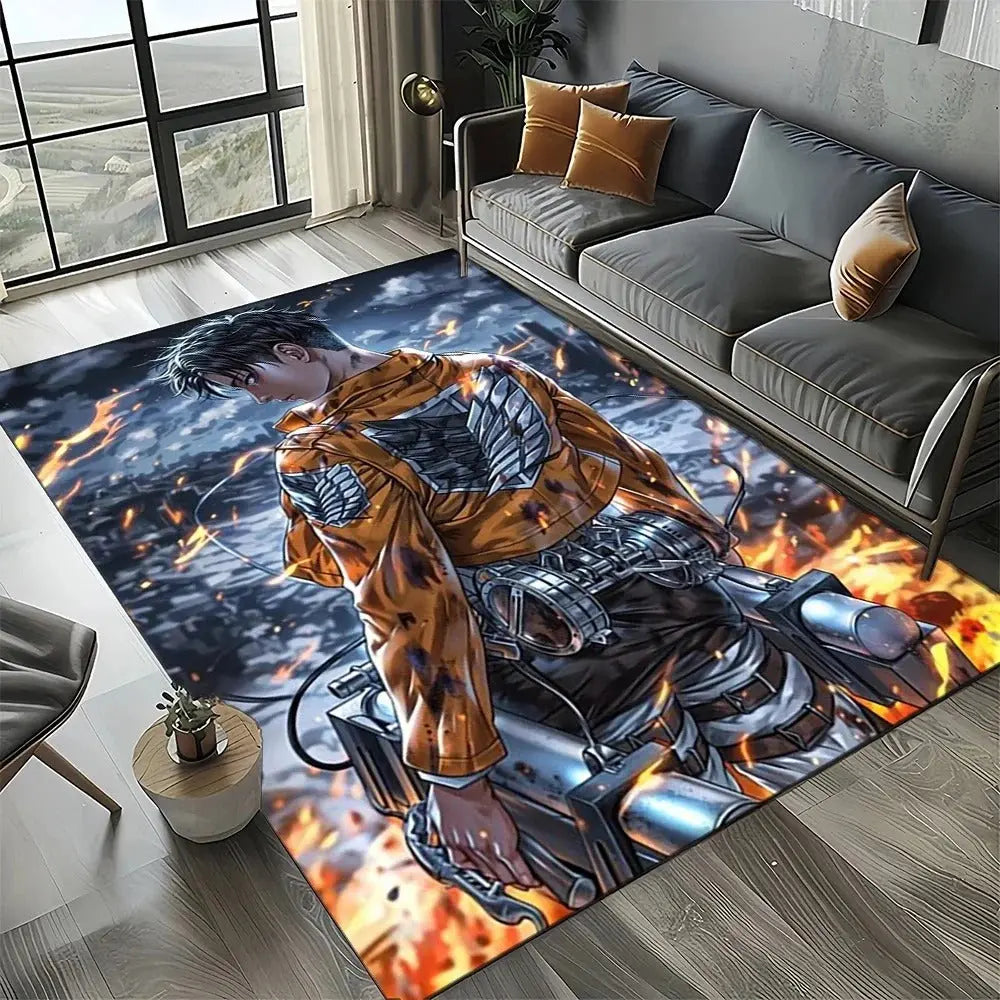 Attack on Titan Eren Yeager area rug for anime fans' bedroom or study space