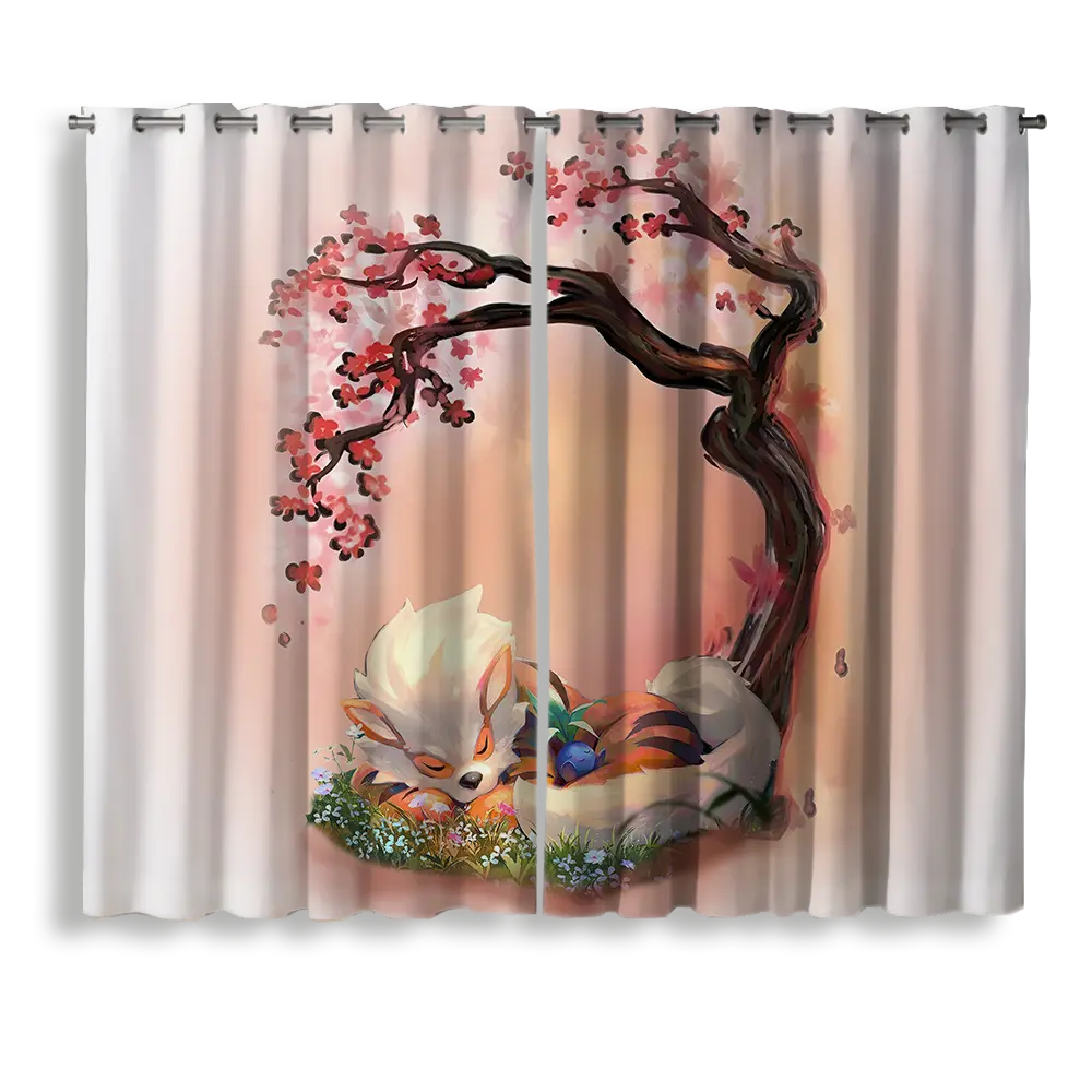 Arcanine Pokemon Sleep Cherry Blossom Window Curtain for bedroom, kids room, and anime home decor