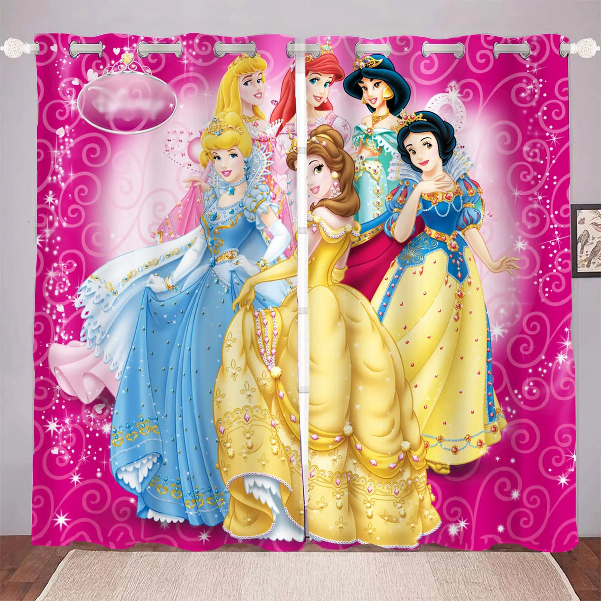 Ariel mermaid princess blackout curtains for girls bedroom or living room windows.