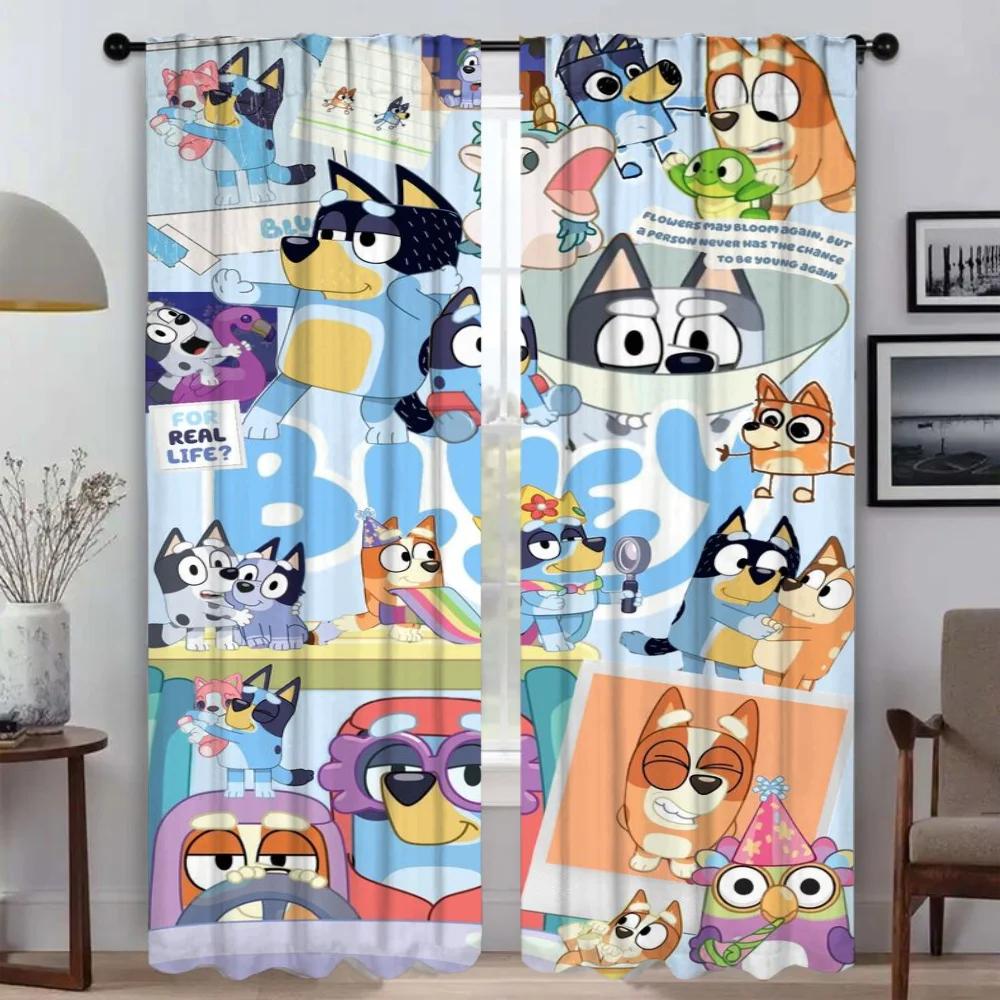 Bluey and Bingo bedroom curtains for children, vibrant cartoon design.