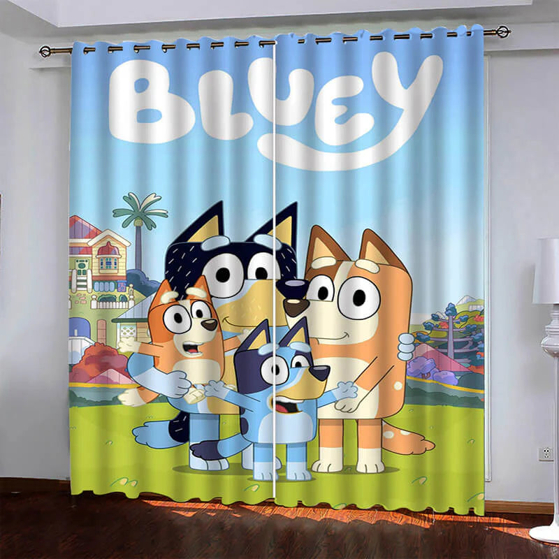 Bluey and Bingo kids cartoon bedroom curtains with blackout function.