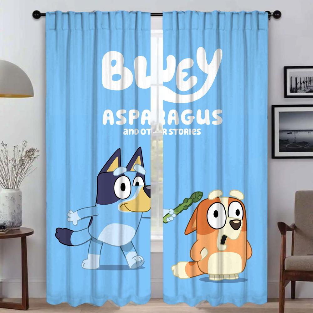 Bluey and Bingo kids room curtains, blackout cartoon window treatment.