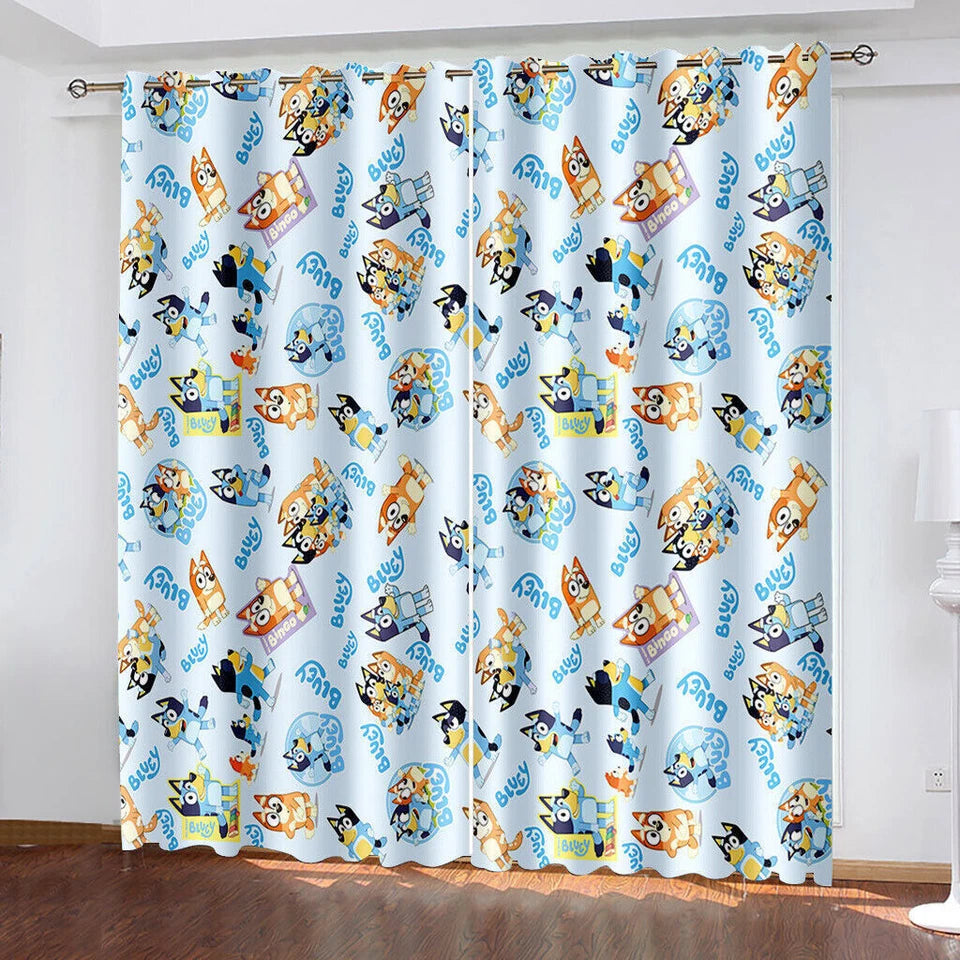 Bluey and Bingo nursery window drapes, soft-touch blackout curtains.