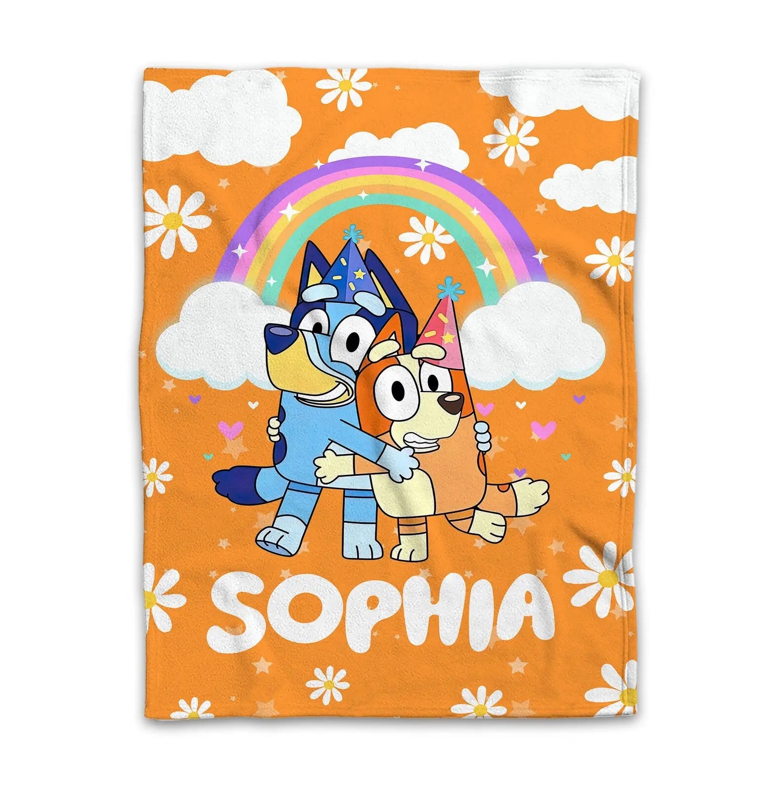 Custom name Bluey blanket for kids, soft and cozy toddler bedding, personalized cartoon throw blanket for children’s room décor.