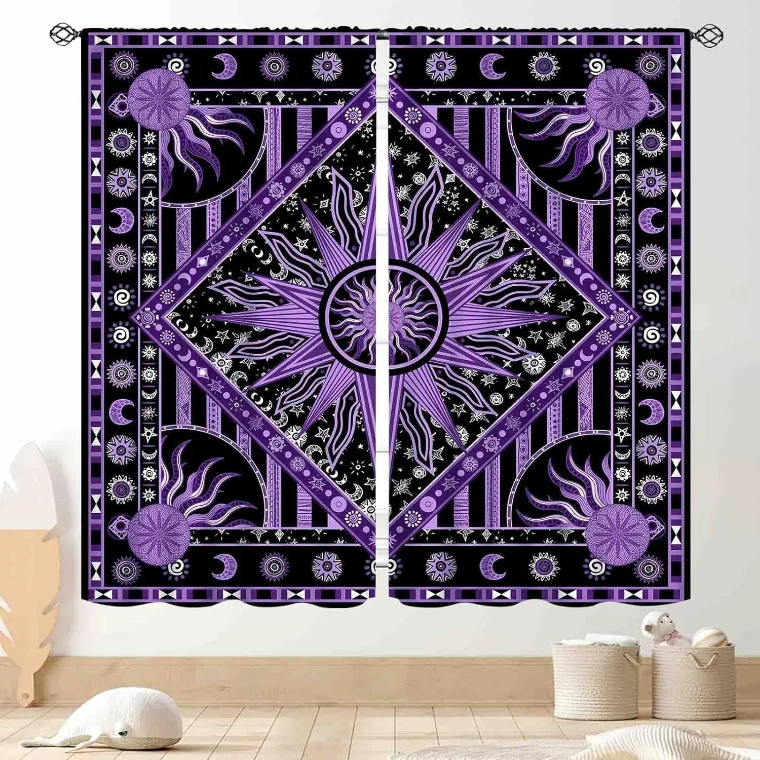 Boho chic Indian mandala drapes for living room, bedroom, and studio décor.