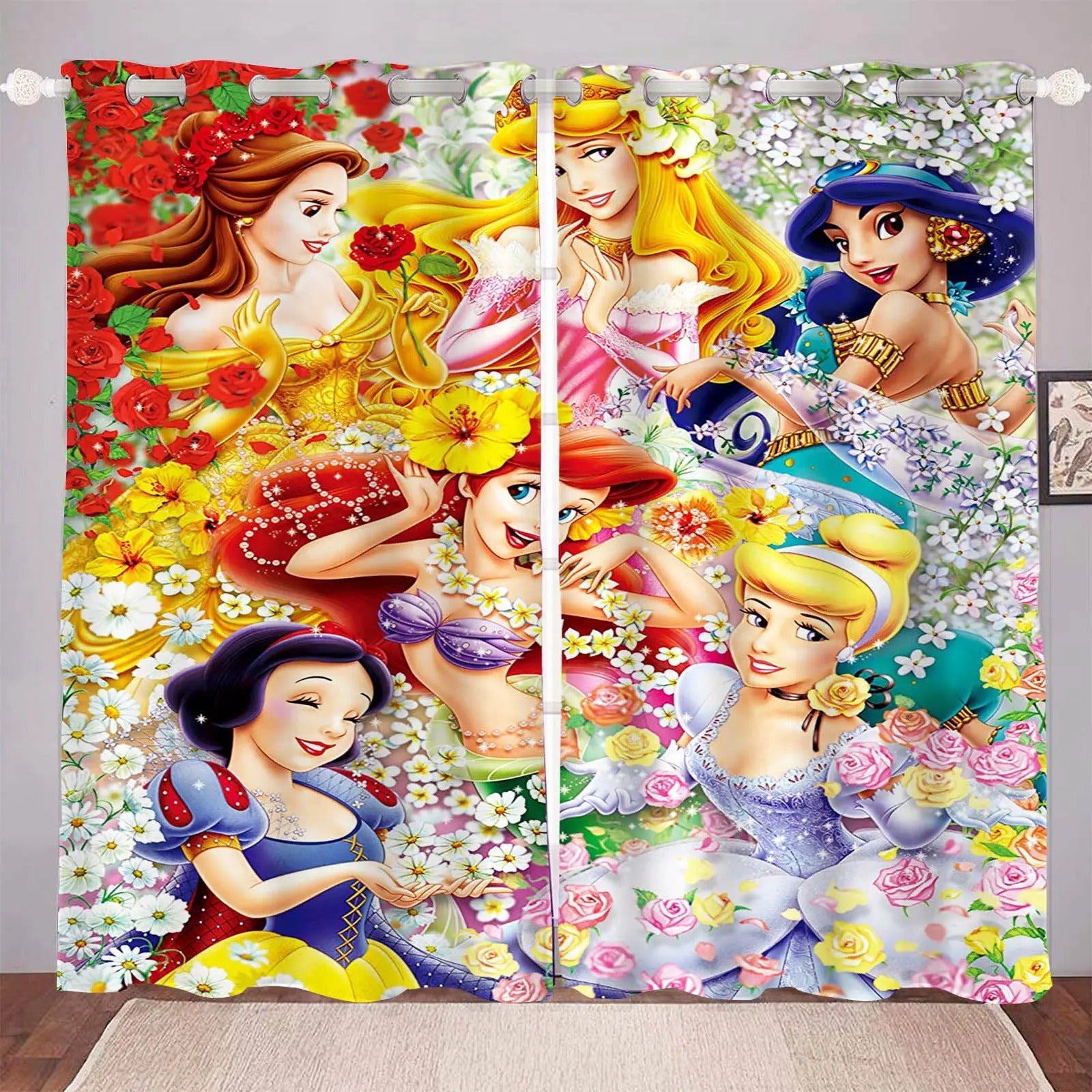 Cartoon Disney Princess blackout curtains for kids room and living room décor.