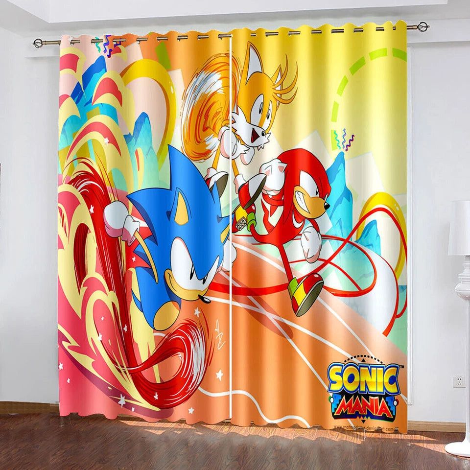 Cartoon Sonic the Hedgehog window curtains, perfect for bedrooms and nurseries.