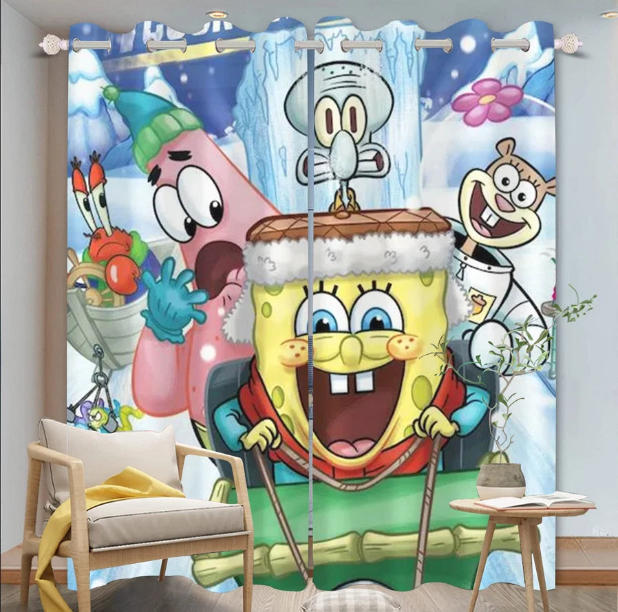 Cartoon SpongeBob window drapes for kids, perfect for nursery and playroom decor