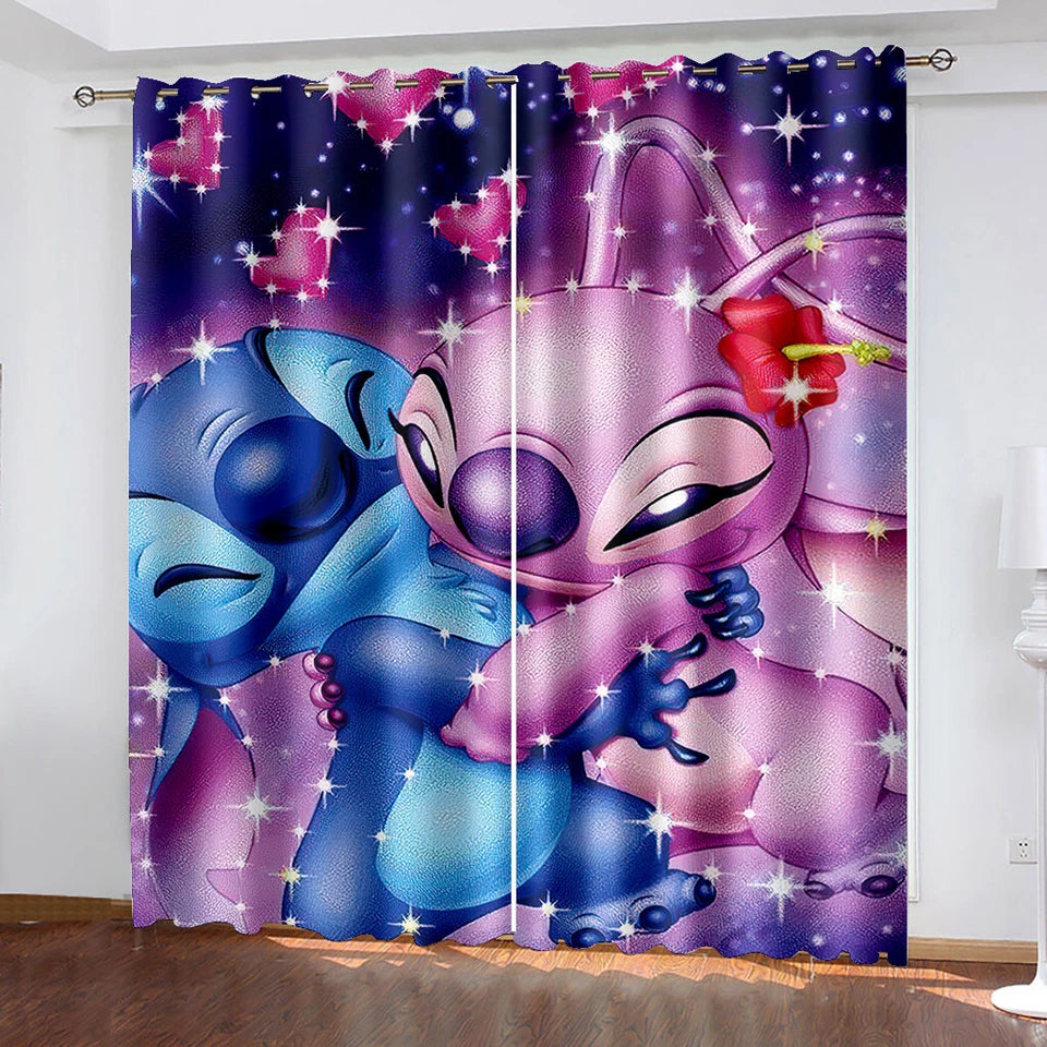 Cartoon Stitch and Angel kids window curtains for home decor