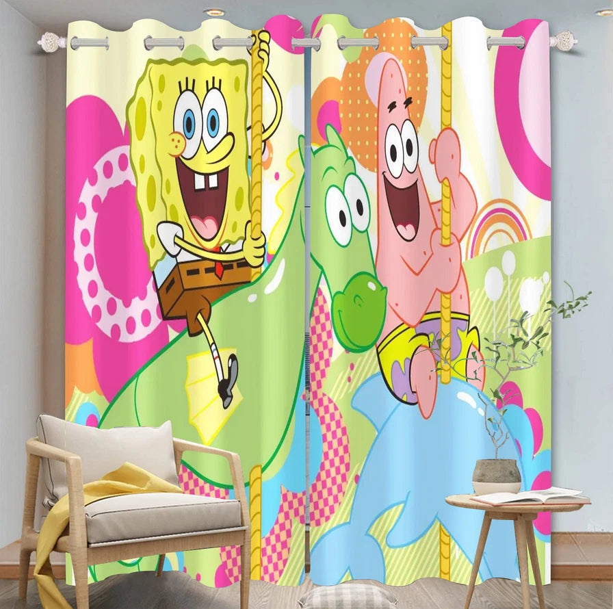 Cartoon-themed SpongeBob window curtains for children’s bedroom and playroom.