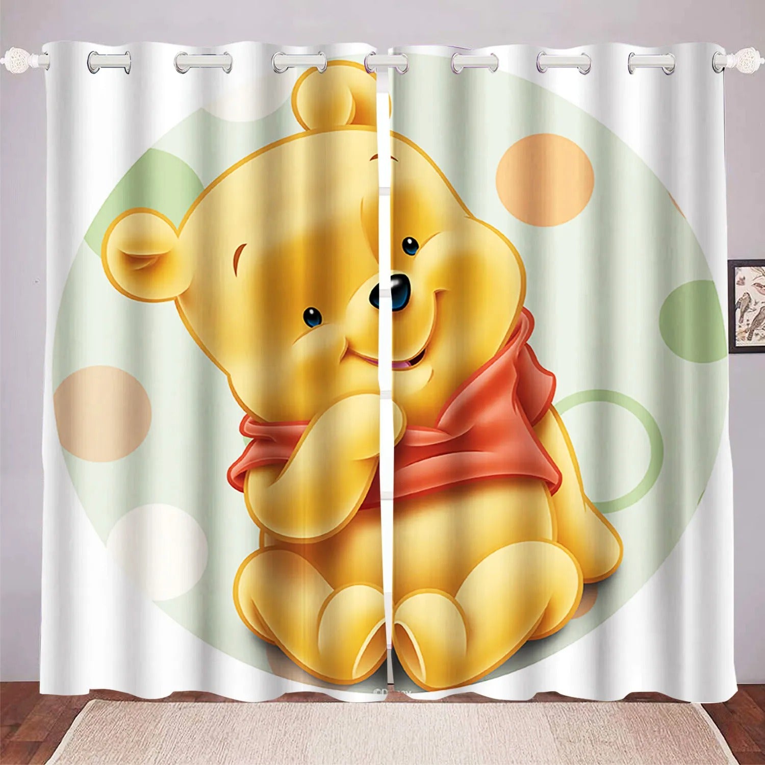Cartoon Winnie the Pooh curtains, blackout window drapes for playroom décor.