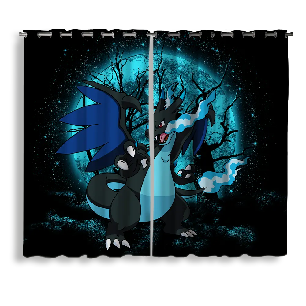Charizard Mega X Moonlight Pokemon Window Curtain for bedroom, kids room, and anime home decor