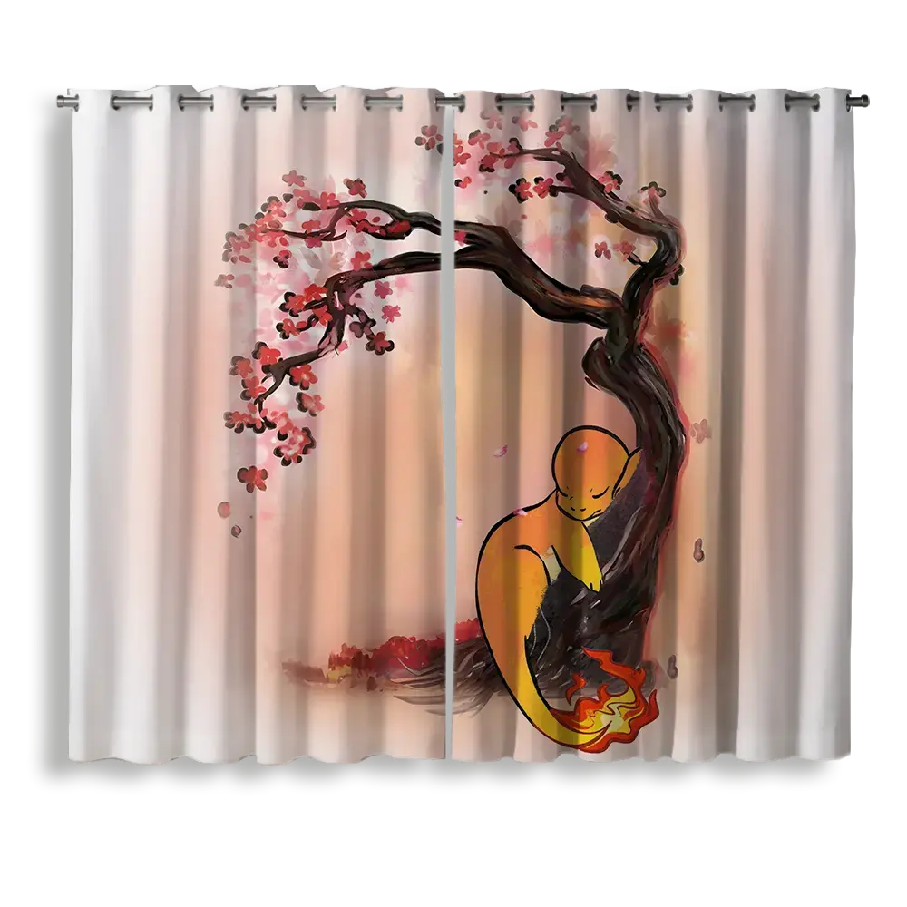 Charmander Pokemon Cherry Blossom Japan Window Curtain for bedroom, kids room, and anime home decor