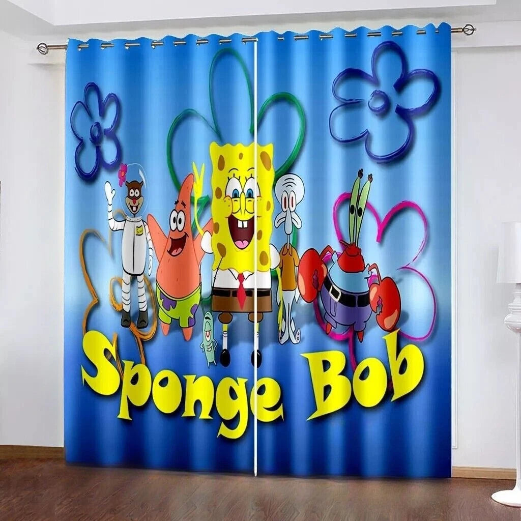 Colorful SpongeBob cartoon curtains for kids bedroom or nursery windows.